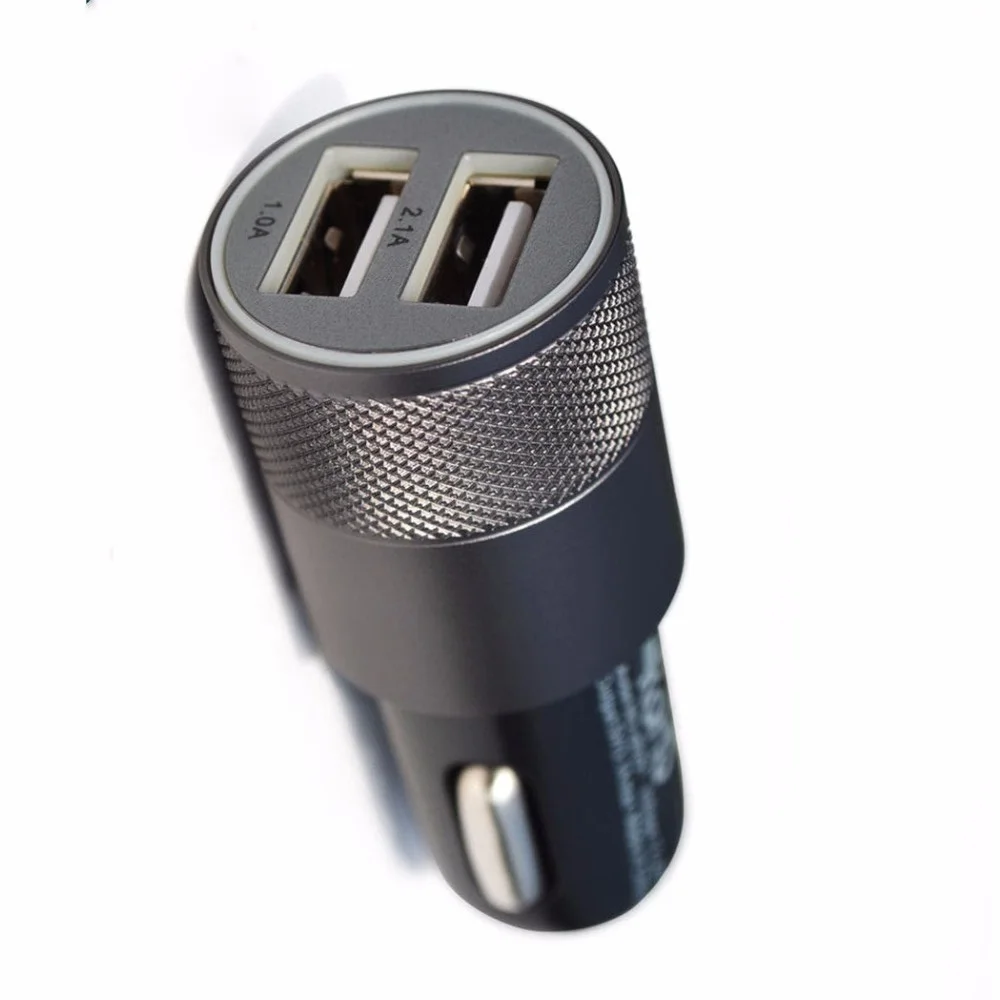 Двойное USB зарядное устройство для автомобиля металлический плоский мобильный