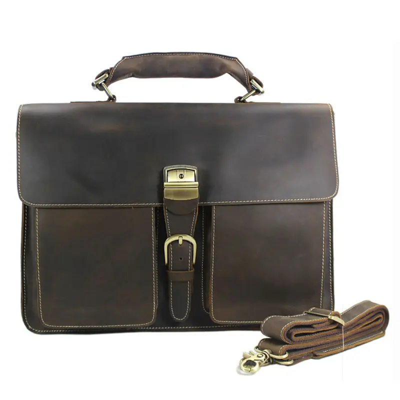 Vintage Portfolio Genuine Leather Men Briefcase 15.6
