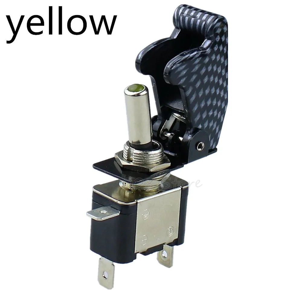 yellow Carbon XW Авто Лодка Грузовик с подсветкой Led тумблер автомобиля переключатель с безопасности самолета откидной крышкой предохранитель Красный Синий Зеленый Желтый Белый 12V20A TM - Цвет: yellow Carbon XW