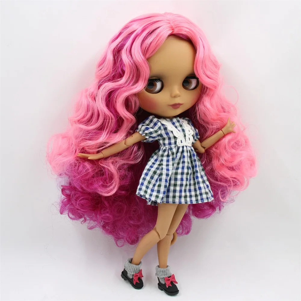 Заводская кукла blyth 1/6 bjd шарнирное тело темная кожа матовое лицо Роза и розовые и фиолетовые волосы BL2264/2137/2369 30 см