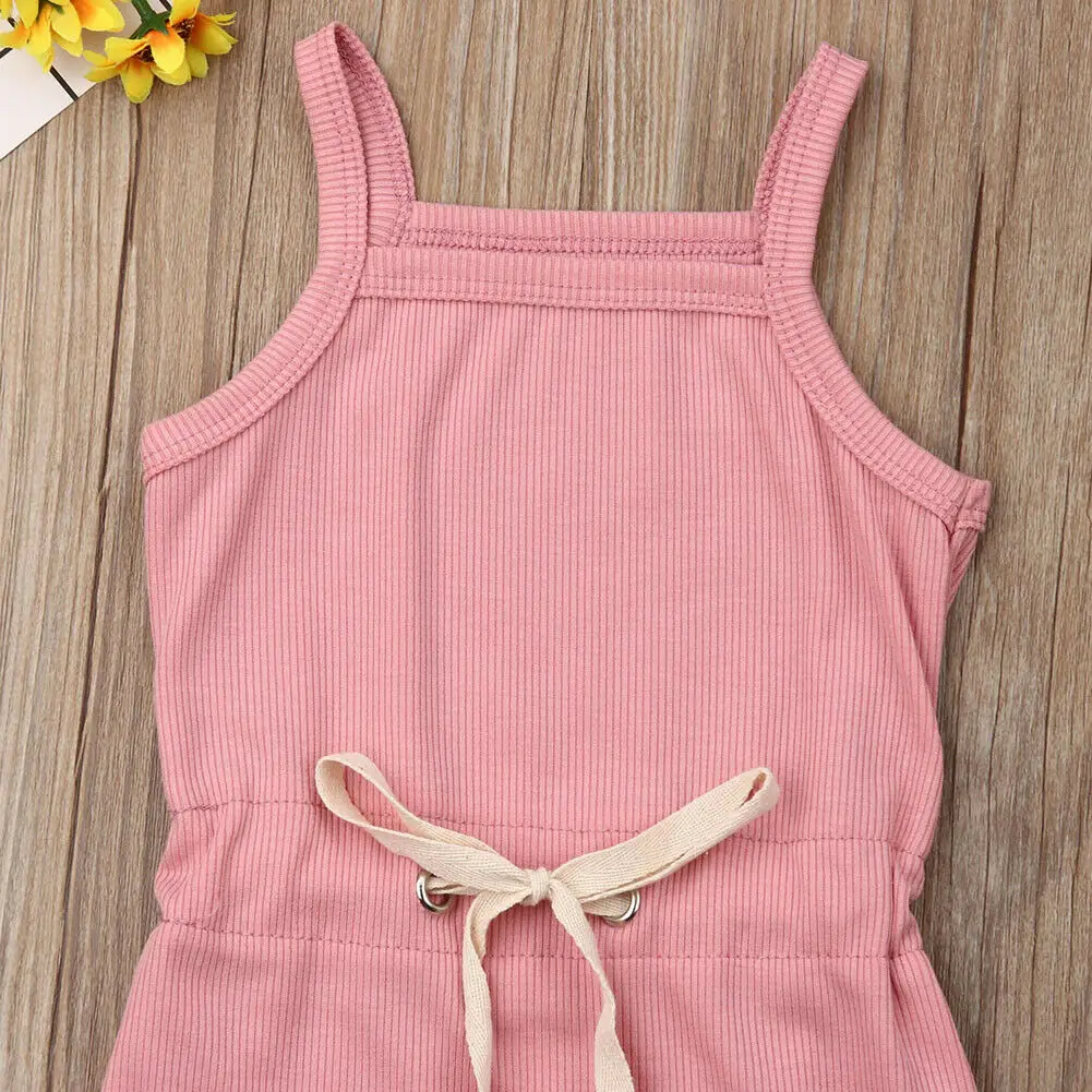 Летний комбинезон без рукавов с поясом для новорожденных мальчиков и девочек