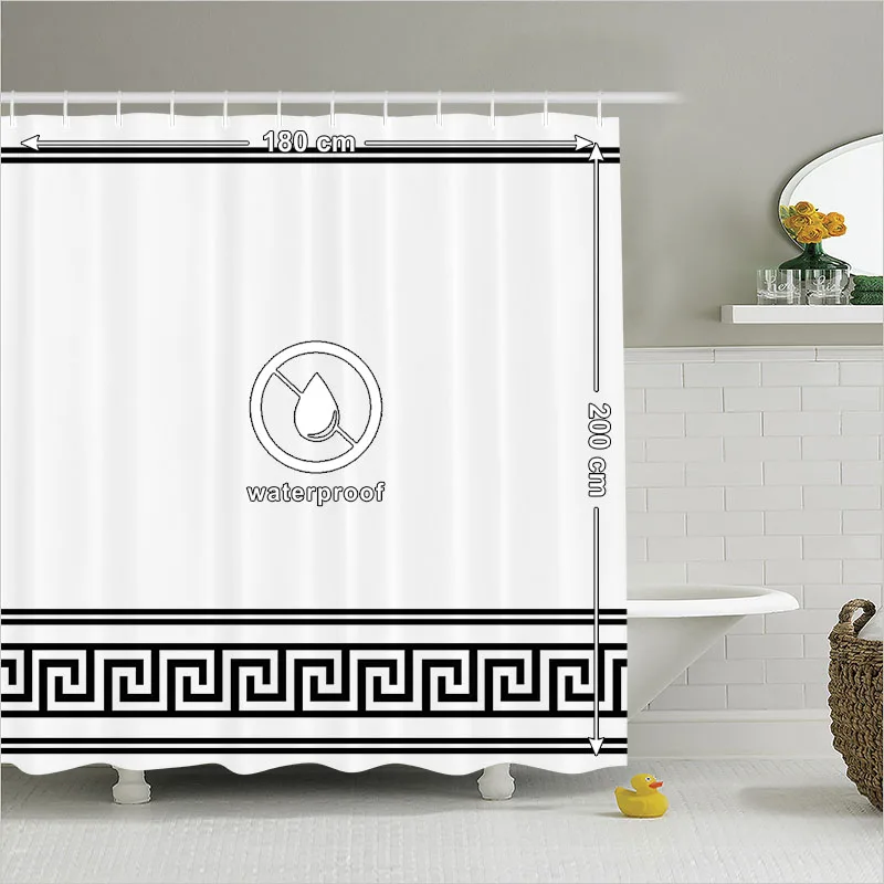 Shower Curtain White Bathroom Accessories Ethnic Symbol Richness Classic Traditional Greek Art Black Home Decor 180*200 cm | Дом и сад