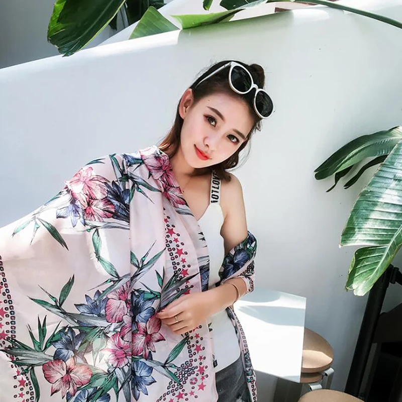 Silk Scarf Women Luxury Brand Digital Print Flowers Bohemia Flower Shawl Female Long Bandana Foulard 2020 | Аксессуары для одежды