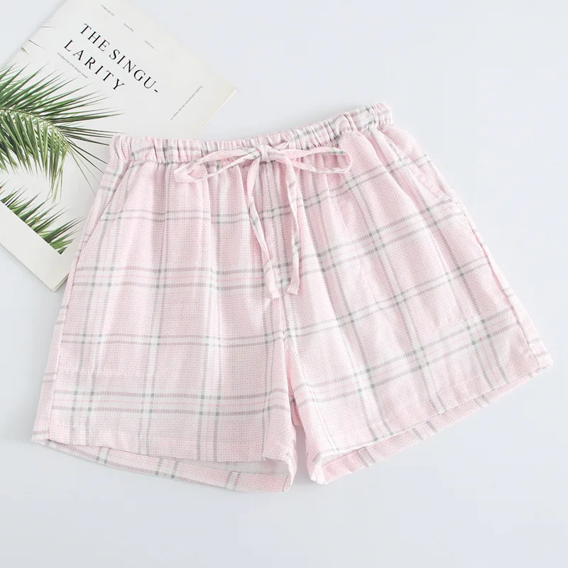 Японские Женские пижамные штаны 100% хлопок на шнуровке одежда для отдыха шорты