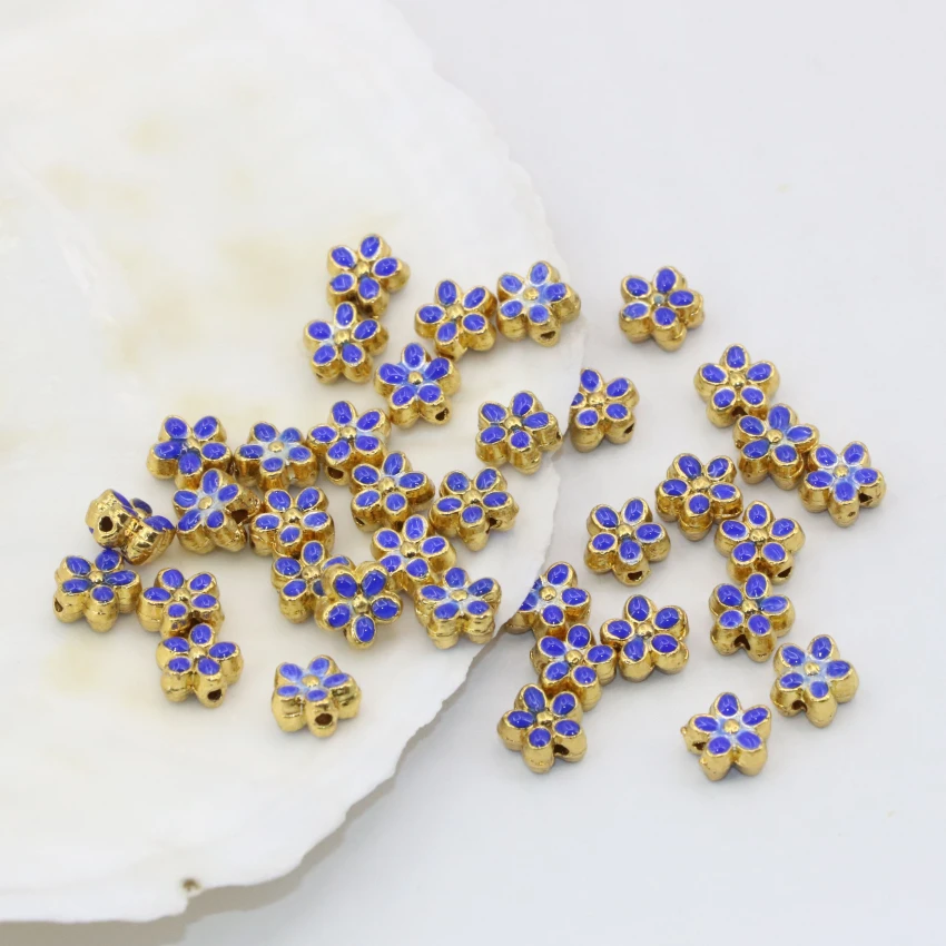 6mm charms flower shape blue enamel gold-color cloisonne accessories spacers beads wholesale price 10pcs diy findings B2499 | Украшения и