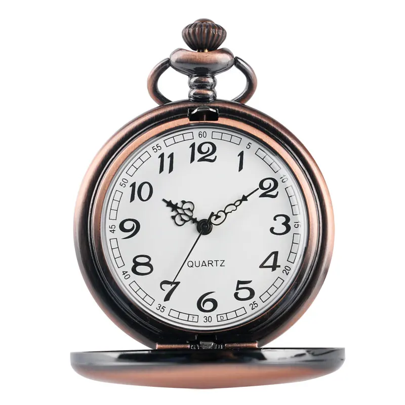 Классические красные медные Гладкие Мужские кварцевые карманные часы кулон 30 см