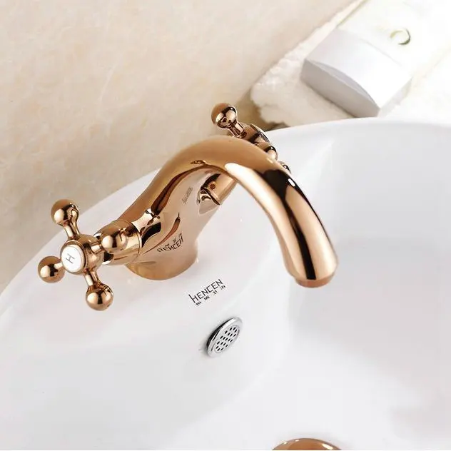 Free shipping High grade Rose Gold Finish double handle brass basin faucet tap mixer torneiras vintage water together HJ-863E cu |
