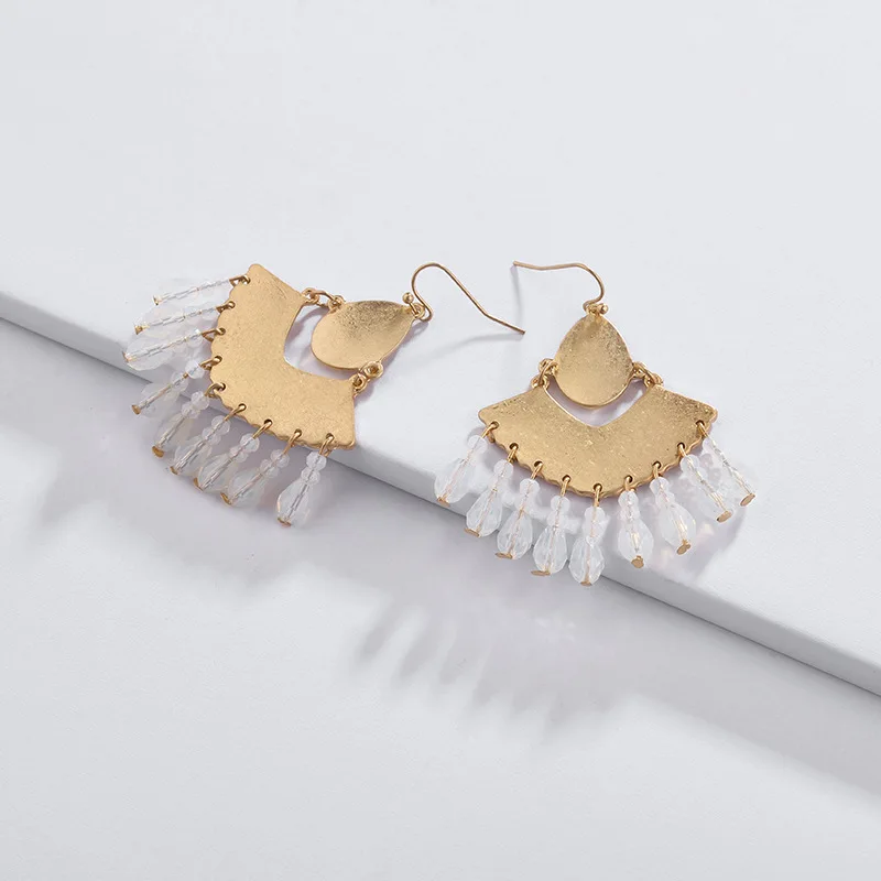 Мода Bijoux Изношенные Позолоченные веерообразные серьги с бахромой хрустальные