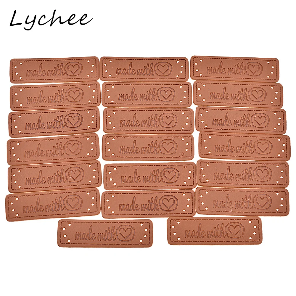 Lychee 20 шт искусственная кожа Сделано с Любовь Сердце этикетки Швейные Жетоны для