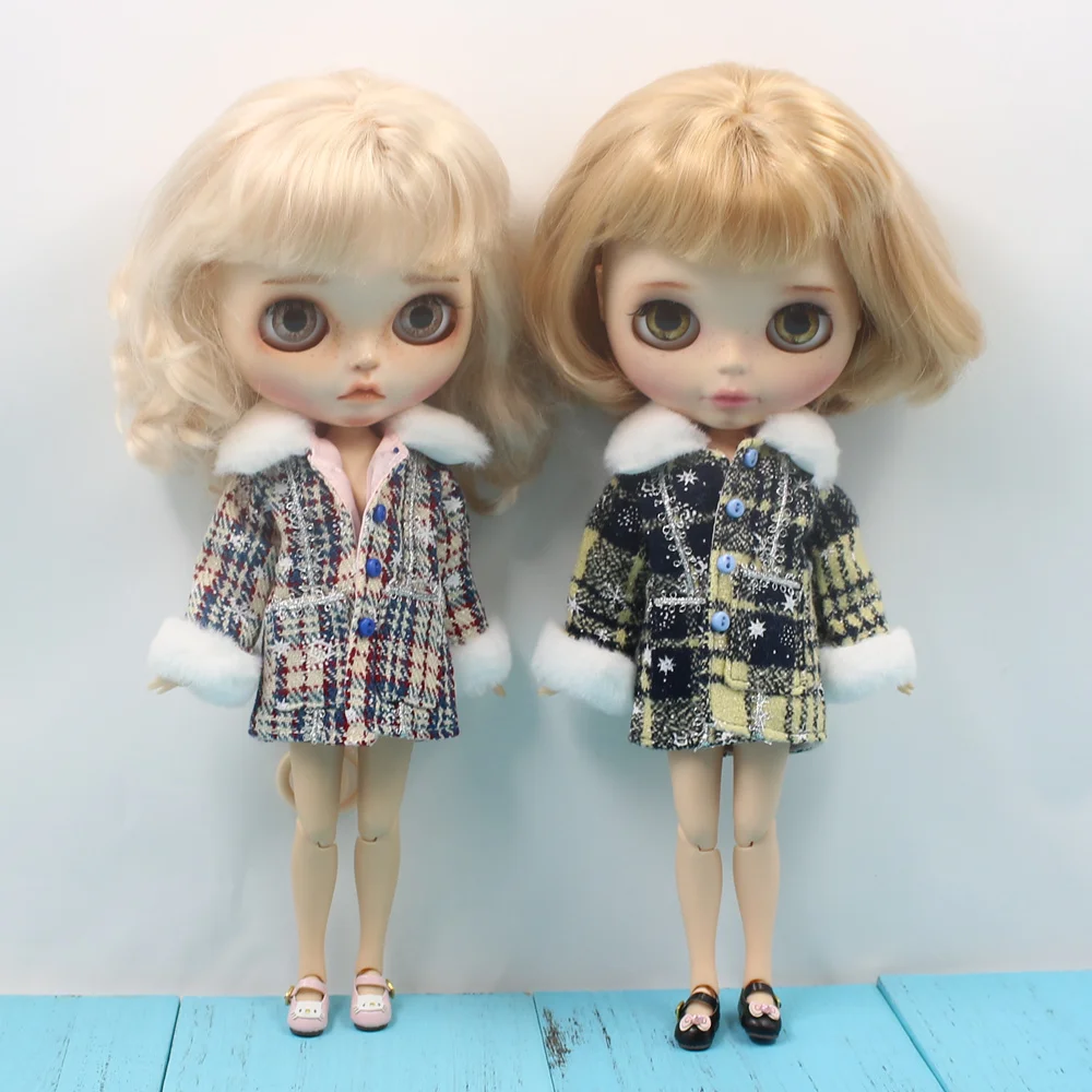 DBS 1/6 Blyth одежда совместное тело ледяная кукла gingham зимнее теплое плюшевое пальто