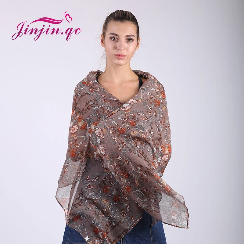 Jinjin. QC 2019 Модный Женский Шарф Из Вискозы Шарфы и Палантины Цветочные Бандана