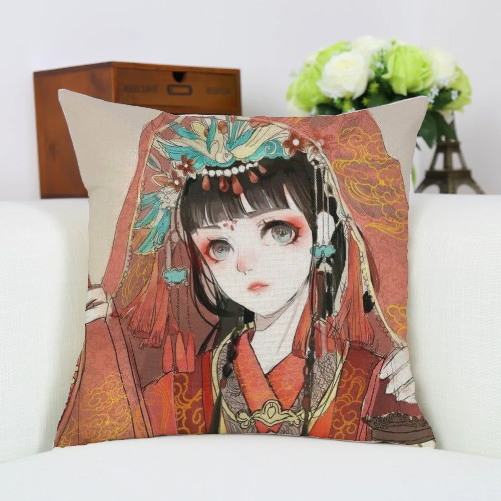 Автомобильный Чехол на подушку хлопок лен китайский древний аниме стиль невесты