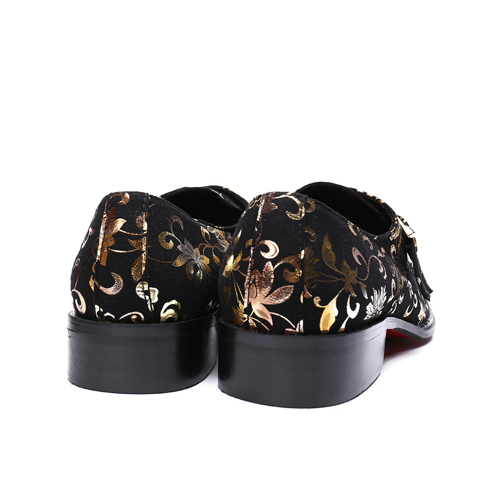 

Christia Bella Fashion Printing Genuine Leather Men Office Shoes Large Size Metal Head Pointed Toe Buckle Formal Party Shoes