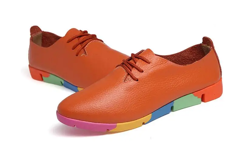 New Autumn spring new lace-up leather women flat white shoes pointed toe deep mouth soft bottom leisure colorful woman | Обувь