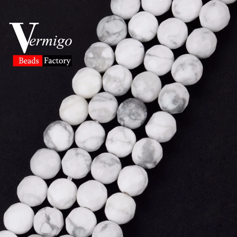 

Wholesale Faceted White Howlite Turquoises Beads Natural Stones Minerals Loose Beads For Jewelry Making 4-10mm Diy Bracelet
