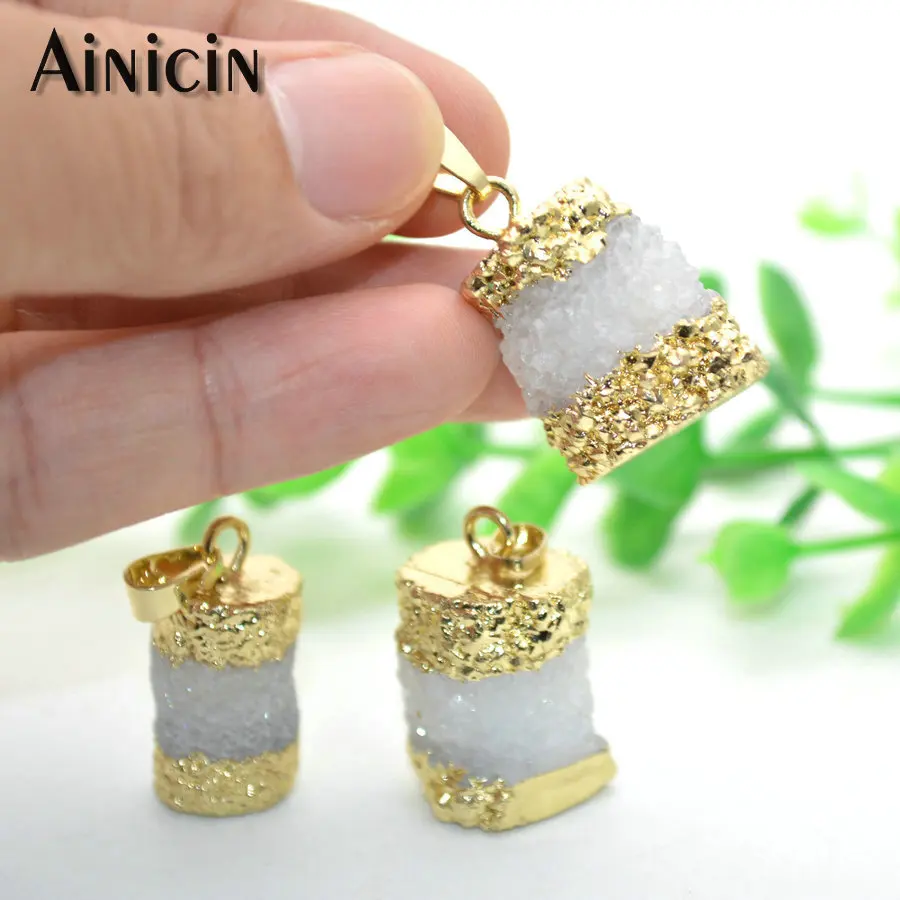 Натуральные долговечные двойные острые Позолоченные Подвески в виде Жеода