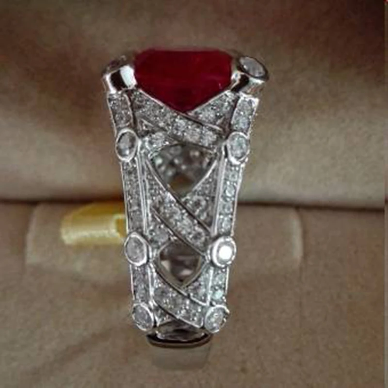 New Anillos Qi Xuan_Jewelry_Big Red Stone Luxury Cocktails Finger Rings_S925 Solid Silver Rings_Factory Directly Sales | Украшения и