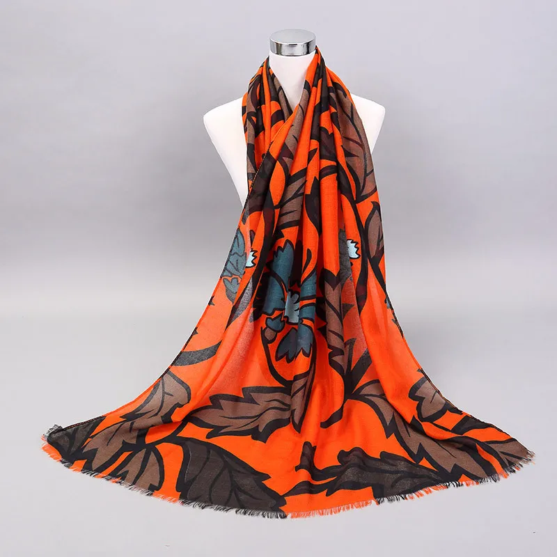Женщины Винтаж Ретро Цветок Печати Хлопчатобумажный Шарф Длинные Шарфы Пашмины