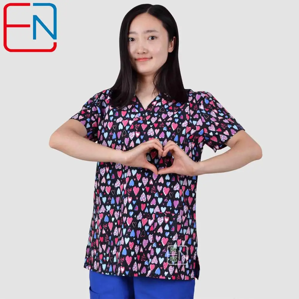 Brand medical scrub tops for women surgical scrubs,scrub uniform in print cotton maotou series ai xin - Цвет: As photo