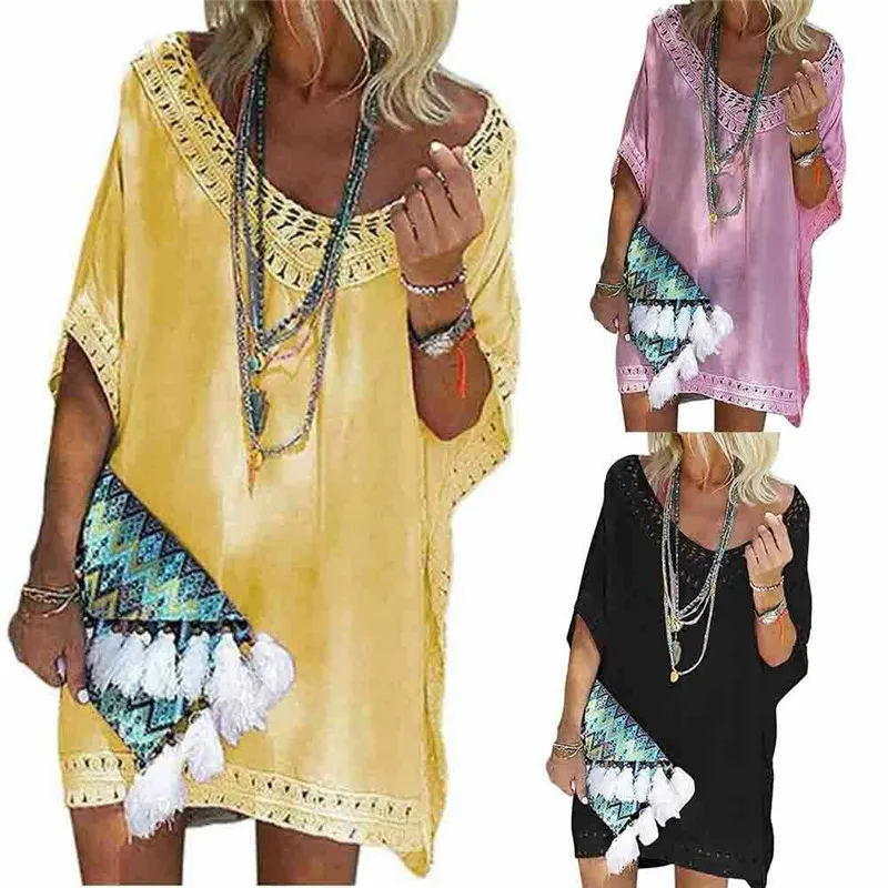 Вязаное пляжное платье-туника длинное платье 4 цветов 2019 | Женская одежда