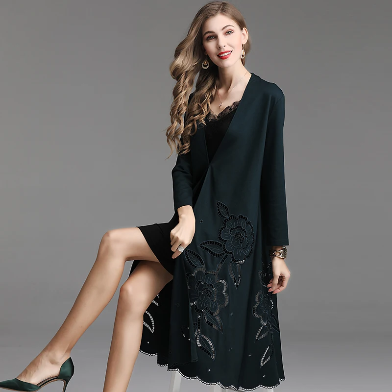 Casacos Feminino, весна-лето, модный длинный кардиган, пальто для женщин, с вышивкой, винтажное пальто, верхняя одежда для женщин, 5XL