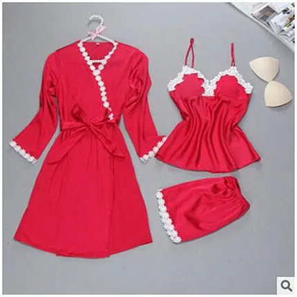 Женские сексуальные шелковые атласные халаты с длинным рукавом и v образным