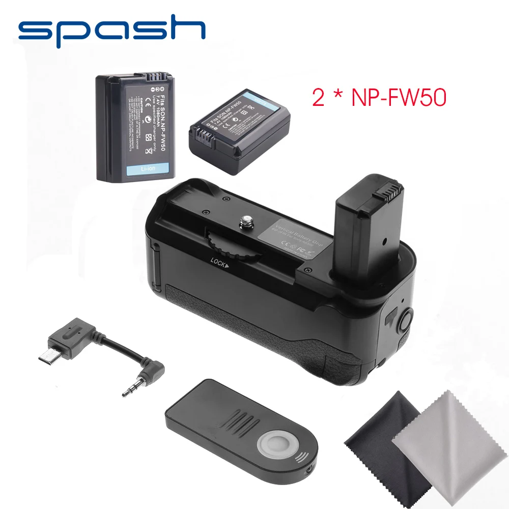 Spash вертикальный Батарейная ручка с 2 шт. NP FW50 батареи для sony A6000 беззеркальных