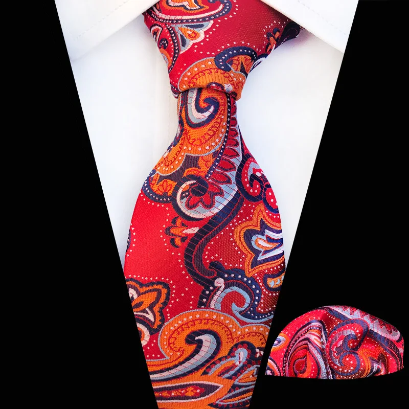 

New Polyester 8cm Pteris Men's Tie Set Fashion Jacquard Tie Square Scarf Set Business Casual Suit Tie Handkerchief 2sets