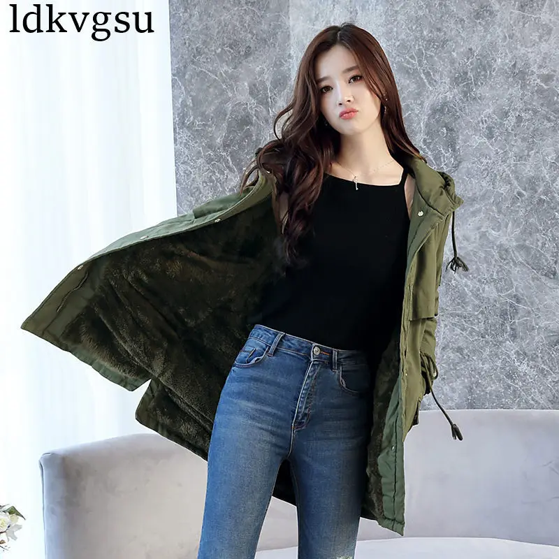 armygreen Новинка, женская зимняя куртка, ватная парка, пальто, женская зимняя куртка с капюшоном, теплая хлопковая верхняя одежда, женские зимние парки A736 - Цвет: armygreen