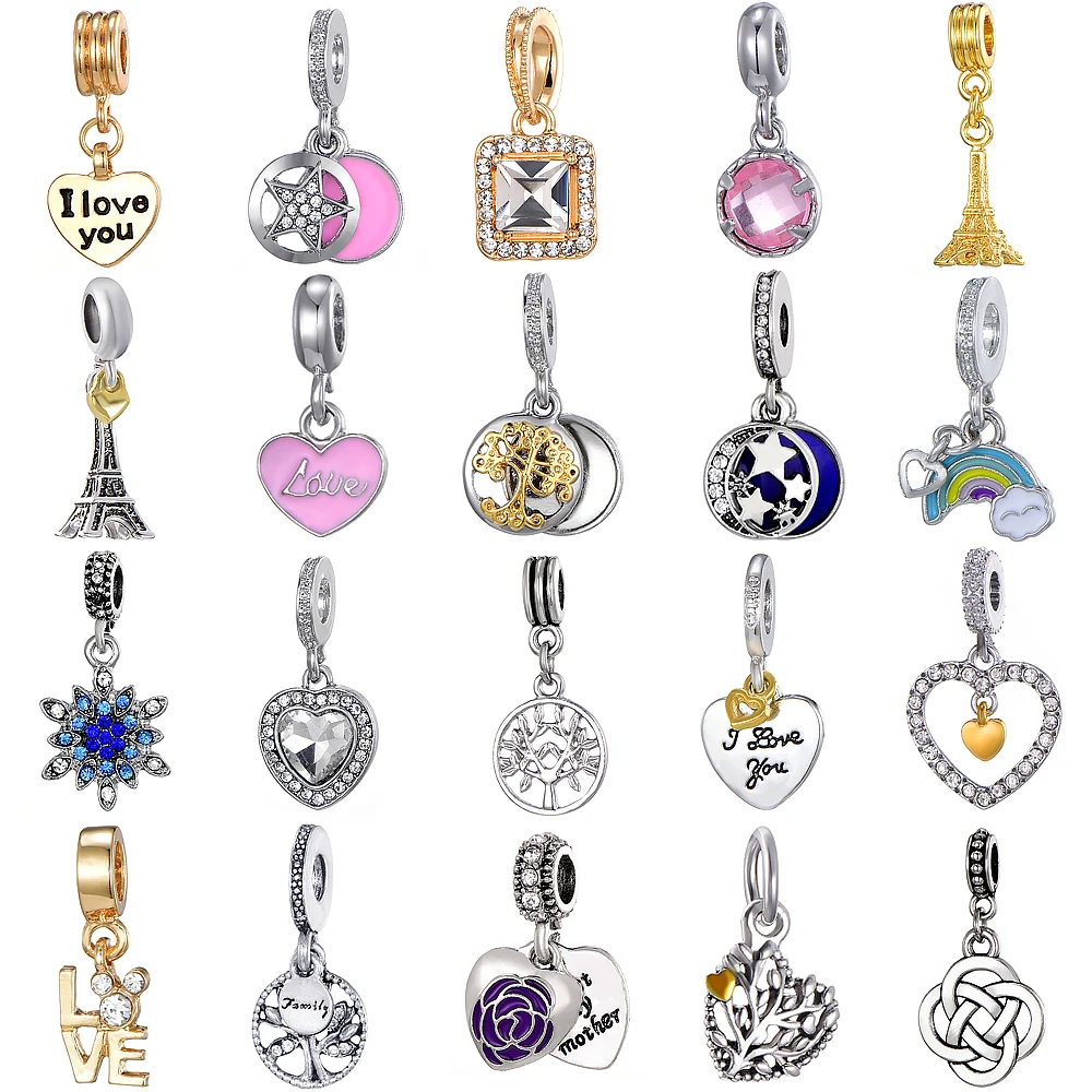 Бусины-шармы для браслета и браслета Пандоры, с кристаллами