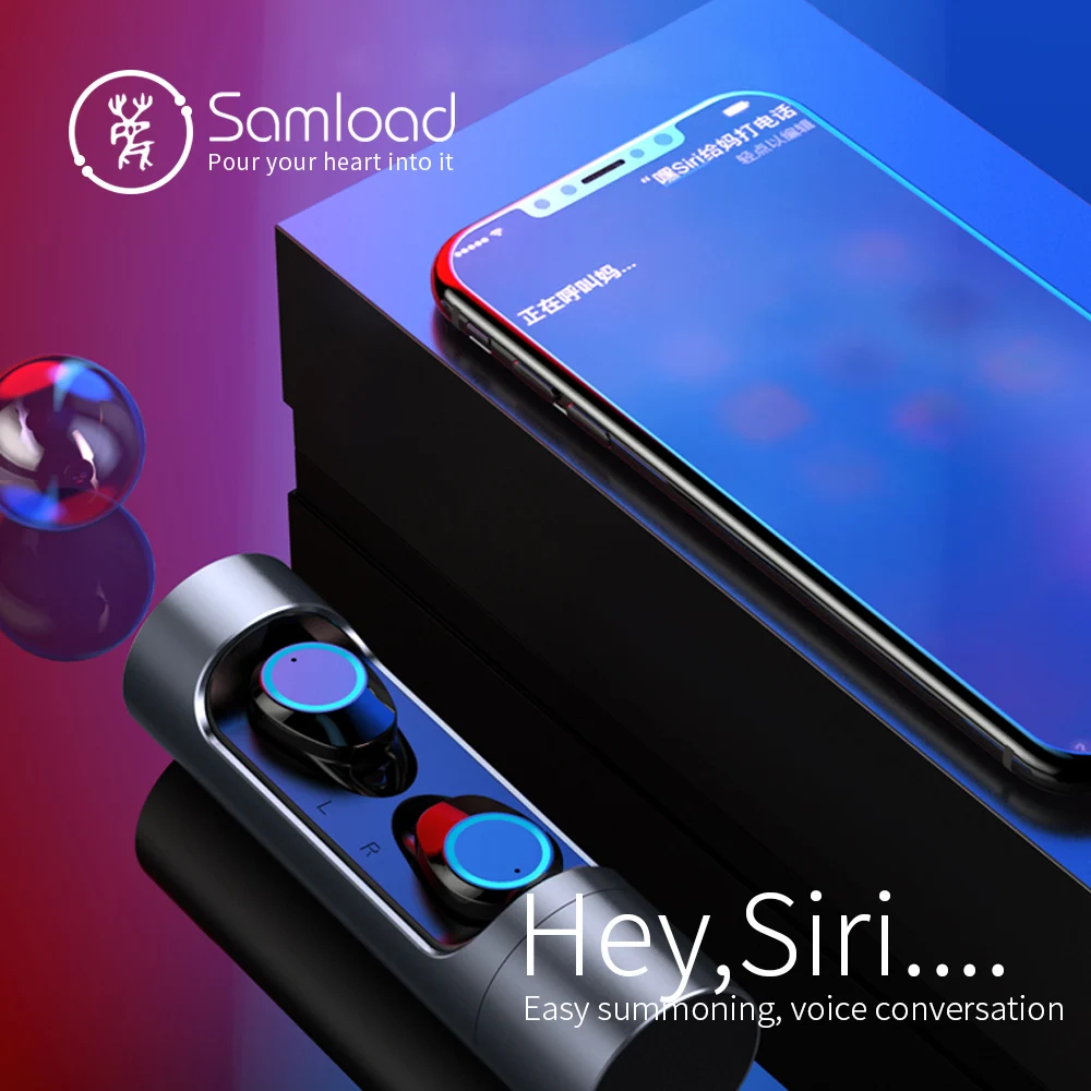 Samload Bluetooth 5,0 Спортивные Беспроводные наушники водонепроницаемые наушники с портативной зарядной коробкой и микрофоном для смартфона