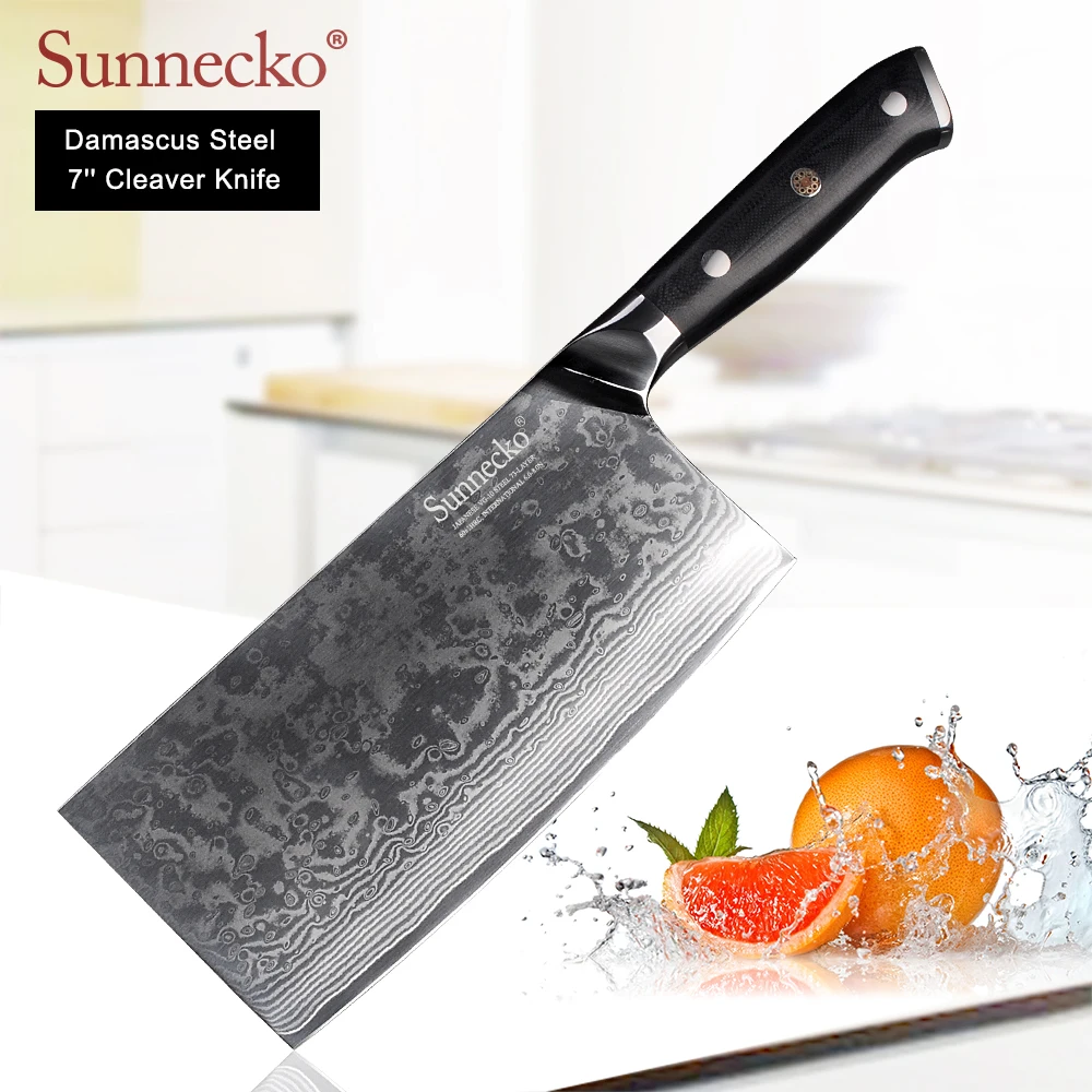 Нож мясника из дамасской стали SUNNECKO VG10 японские кухонные ножи с лезвием 7 дюймов