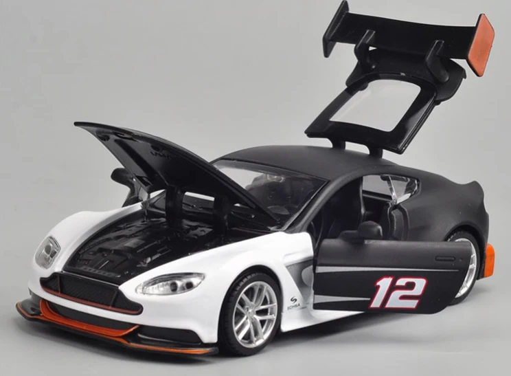Black 1:32 Масштаб Aston Martin Racing с классными клепками в виде Diecast металлические игрушечной модели с отступить звук светильник гоночный автомобиль Коллекционная модель - Цвет: Black