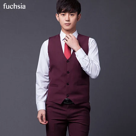 fuchsia Мужские Формальные приталенные костюмные жилеты, мужские блейзеры, жилеты, 11 цветов, серый, черный, размеры S-3XL, Классические свадебные жилеты, мужская одежда - Цвет: fuchsia