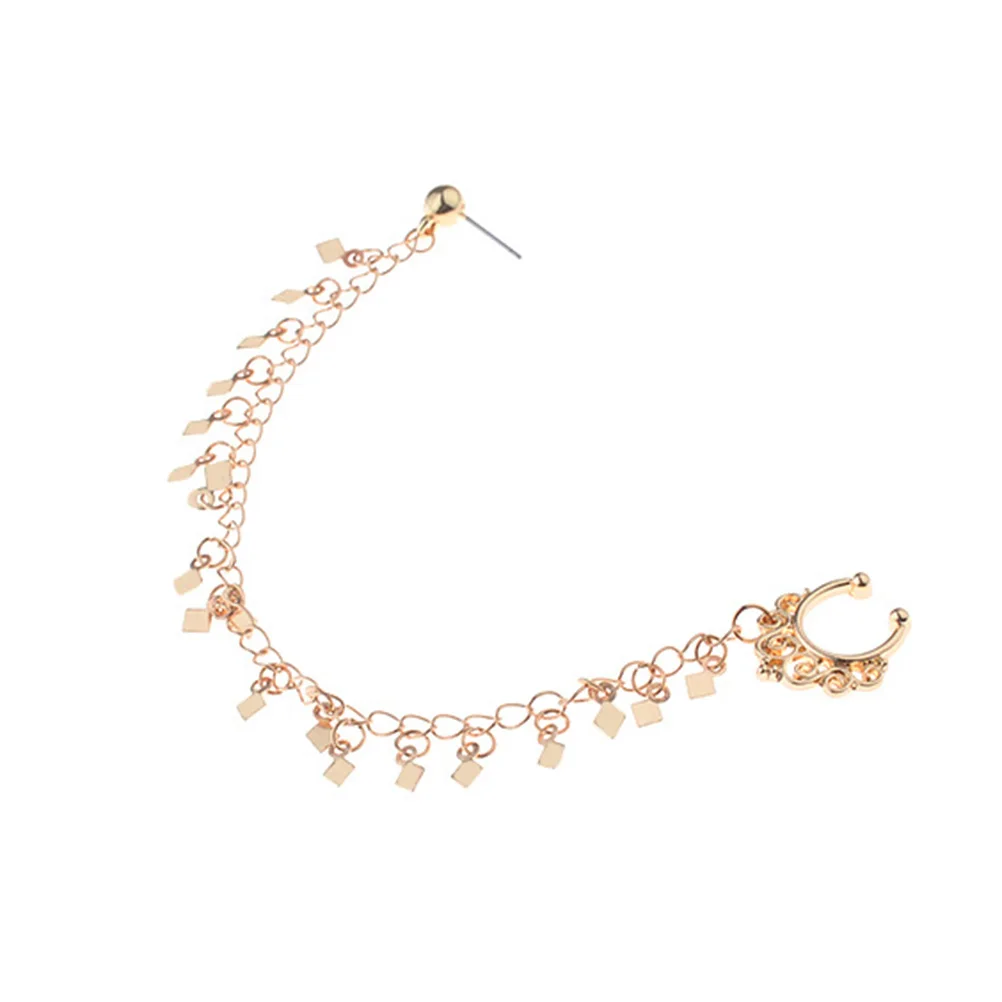 Кольцо в нос цепь ухо шпильки с блестками кисточкой звено цепи клип