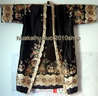 free shippingblack chinese womens silk hand made painted kaftan robe gown with belt free size 3 colors wr007