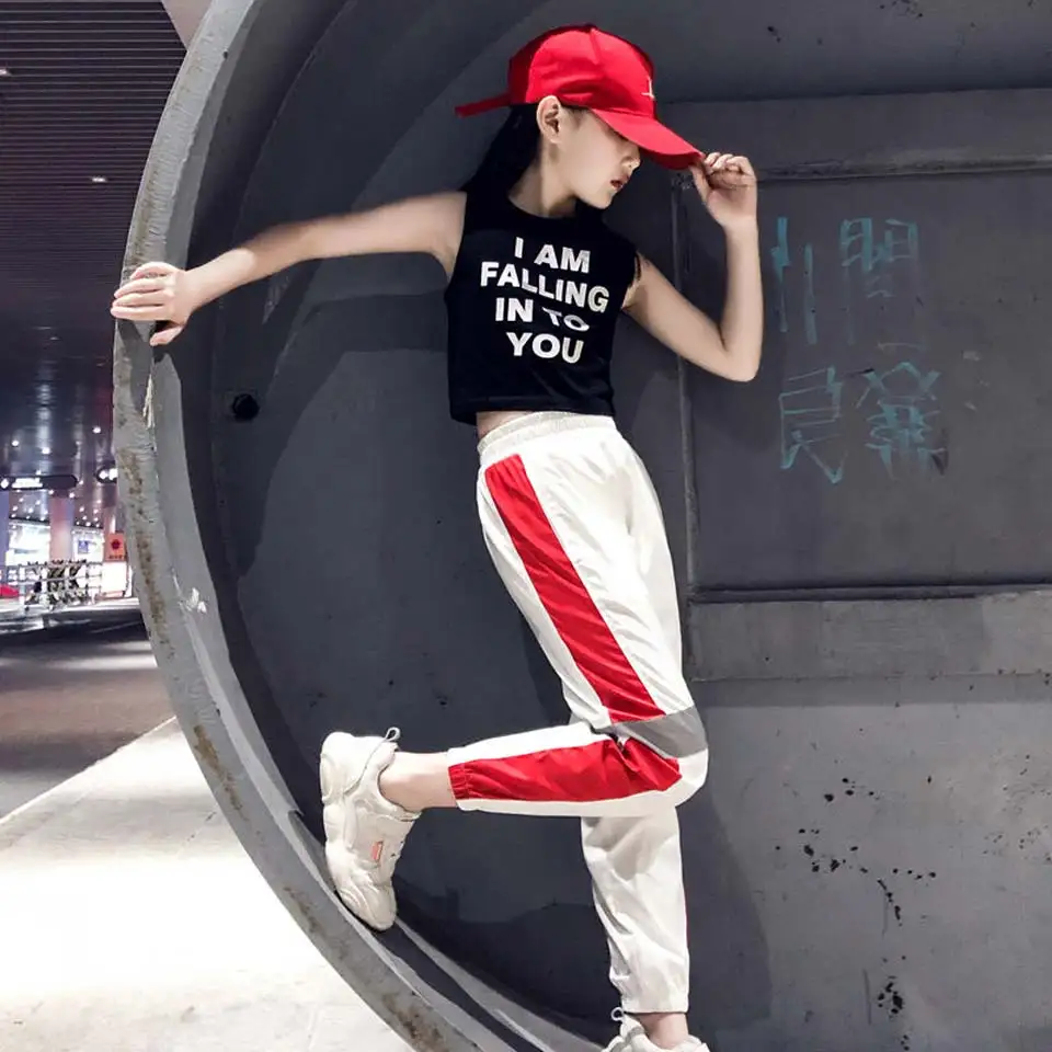 Kids Letter Crop Tank Tops Legging Two Pieces Set For Girls Summer Style Teenage Girl Hip Hop Clothing 10 12 14 16 Years | Детская