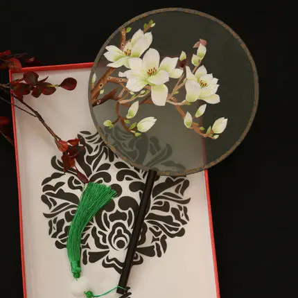 Embroidery No.10 Су вышивка Шелковый веер двусторонняя ручная вышивка китайский стиль подарок веер черное дерево круглый веер - Цвет: Embroidery No.10