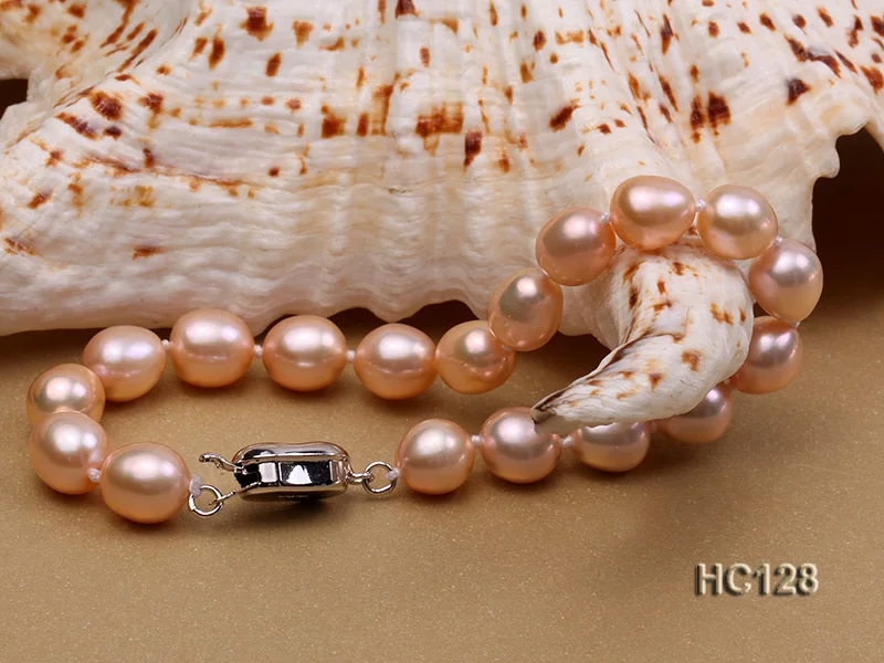 Unique Pearls jewellery Store Charming AA 7.5-8MM Pik Color Rice Freshwater Pearl Bracelet 19cm 925 Silver Clasp | Украшения и