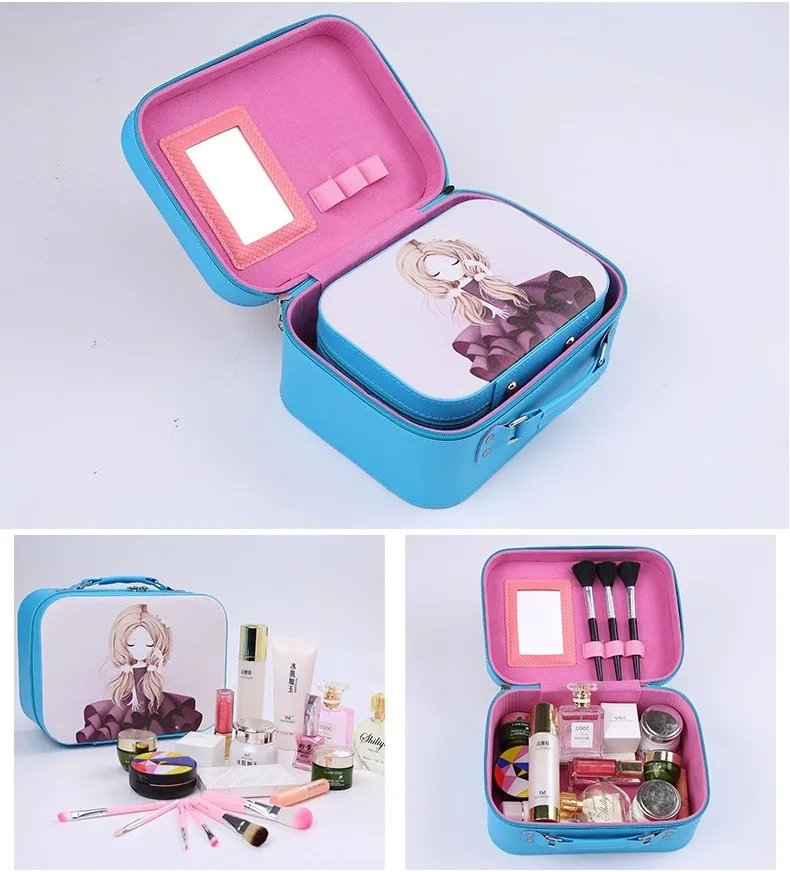 

Women Carton Professional Makeup Cosmetic Bag Travel Organizer Case Necessary Toiletry Storage Box Portable Suitcase Bags SZ04-D