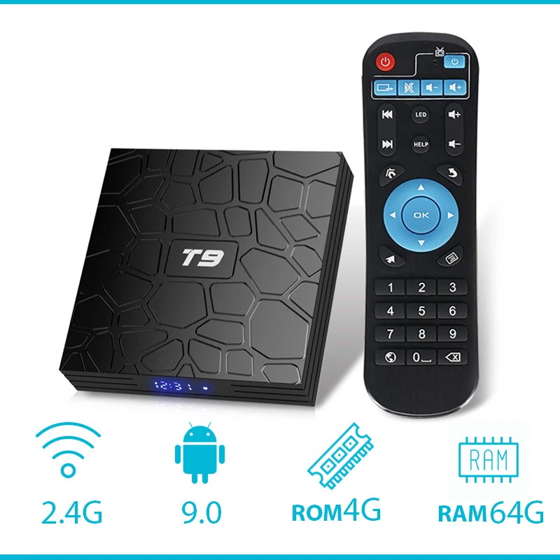 T9 Android 9 0 ТВ приставка RK3328 RK3318 Четырехъядерный 4G/32G USB 3 smart 4K телеприставка En