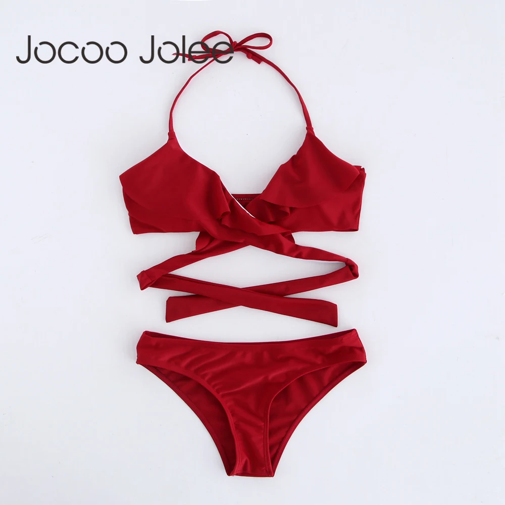 

Костюм Jocoo Jolee женский с открытой спиной, пикантный топ с оборками и шорты с высокой талией, пляжная одежда из 2 предметов, лето 2018