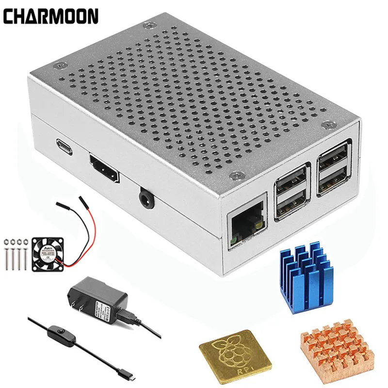 for Pi3 B Алюминиевый Чехол, серебристый металлический чехол+ 5 В/3,3 В охлаждающий вентилятор с винтами+ теплоотвод, комплект корпуса для Raspberry Pi 3 Model B+ Pi 4 4B - Цвет: for Pi3 B