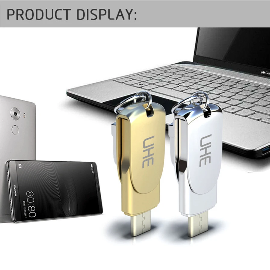 Uhe 2-в-1 Тип-C USB 2.0 Flash Drive Мини накопитель 16 ГБ 32 metail Memory Stick Тип c флешки и диск для