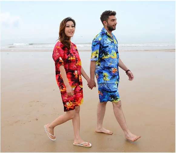Мужская рубашка Aloha, круиз, тропический, Луау, пляж, Гавайские, вечерние, закат, пальма, синий и красный, размер США, повседневные Гавайские рубашки, V25