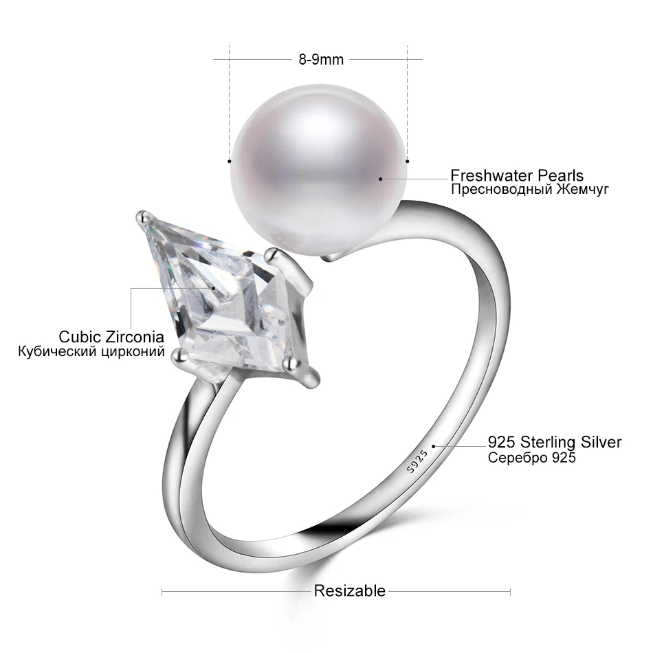 Фейге Оптовая пресноводного жемчуга Кольца стерлингового серебра 925 инкрустация