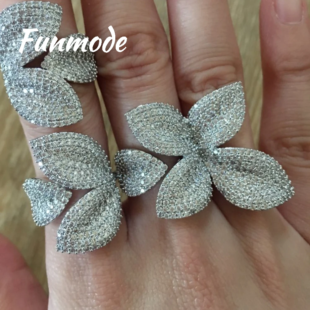 Женское кольцо с микро-листом Funmode модное ручной работы кубическим цирконием для