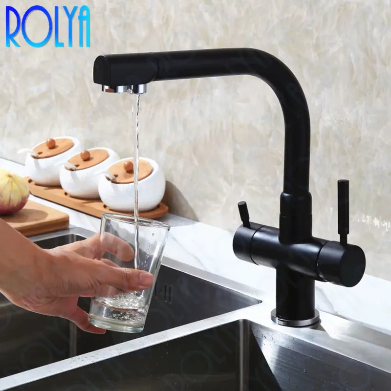 Rolya Твердый латунный Alba черный кухонный кран осмос три потока смеситель для