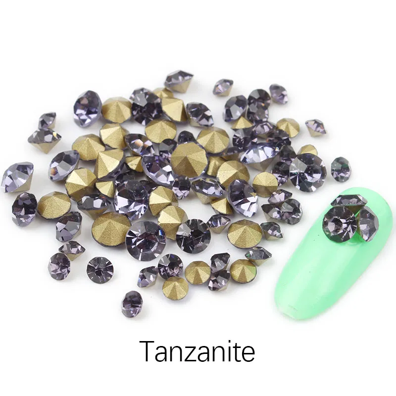 Tanzanite TENGJIAN, новинка, 100 шт, смешанный размер, стеклянный точечный нижний клей для страз, алмазная бижутерия, дизайн ногтей, свадебное платье, украшение, сделай сам - Цвет: Tanzanite