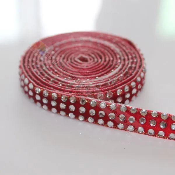 Лента для стразы из прозрачного белого бархата 10 ярдов 3 ряда Золотая лента